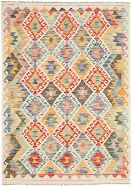 Tappeto Kilim Afghanistan Geometrico Multicolore Avorio 123x172 Cm