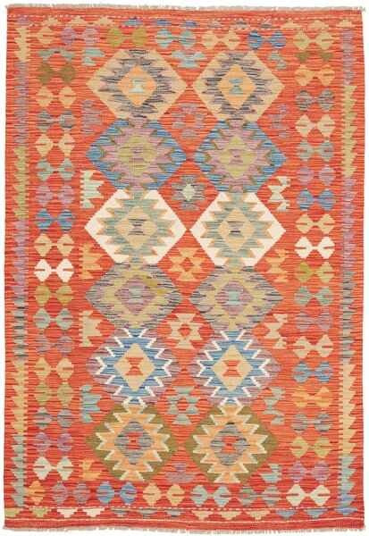 Tappeto Kilim Afghanistan Geometrico Arancione Multicolore 122x181 Cm