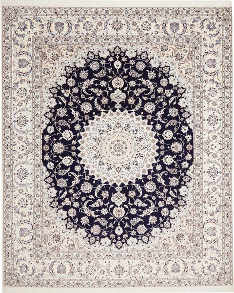 Tappeto Nain 6la Persia Medaglione Blu Notte Avorio 256x314 Cm