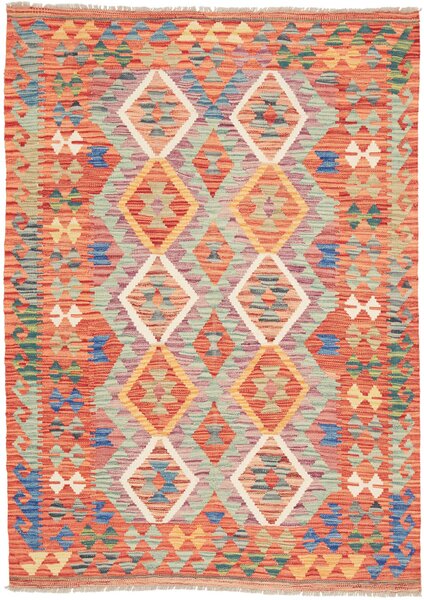 Tappeto Kilim Afghanistan Astratto Arancio Azzurro 126x176 Cm