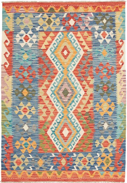 Tappeto Kilim Afghanistan Geometrico Multicolore Blu 127x182 Cm