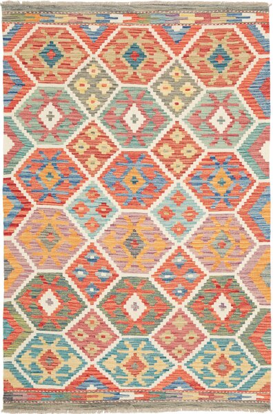 Tappeto Kilim Afghanistan Astratto Multicolore Vivace 124x189 Cm