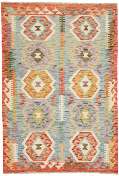 Tappeto Kilim Afghanistan Geometrico Azzurro Arancio 123x180 Cm