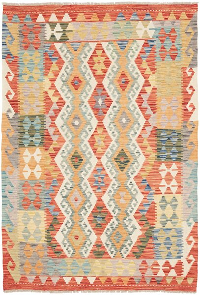 Tappeto Kilim Afghanistan Geometrico Multicolore Arancio 124x183 Cm