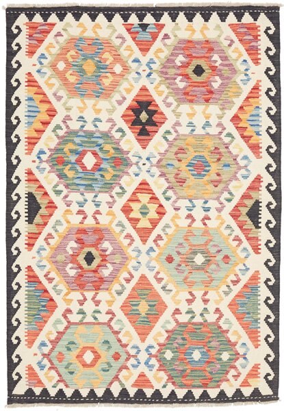 Tappeto Kilim Afghanistan Astratto Multicolore Avorio 123x182 Cm
