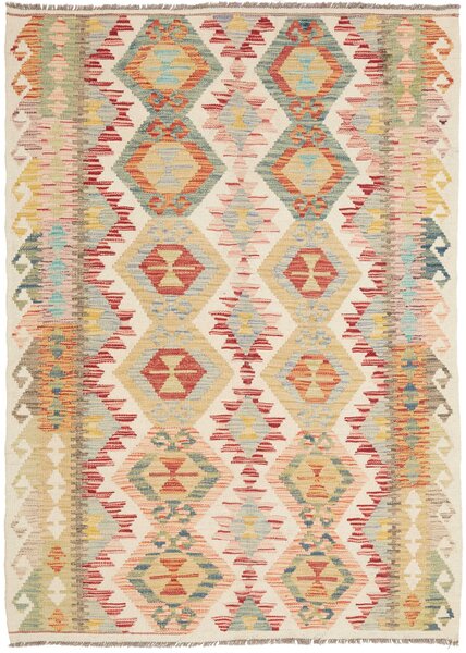 Tappeto Kilim Afghanistan Geometrico Multicolore Crema 123x172 Cm