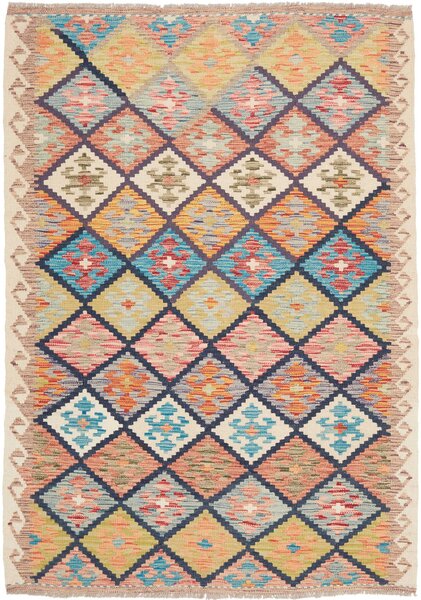Tappeto Kilim Afghanistan Astratto Multicolore Vibrante 131x191 Cm