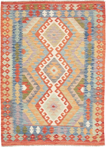 Tappeto Kilim Afghanistan Geometrico Arancio Blu 123x173 Cm