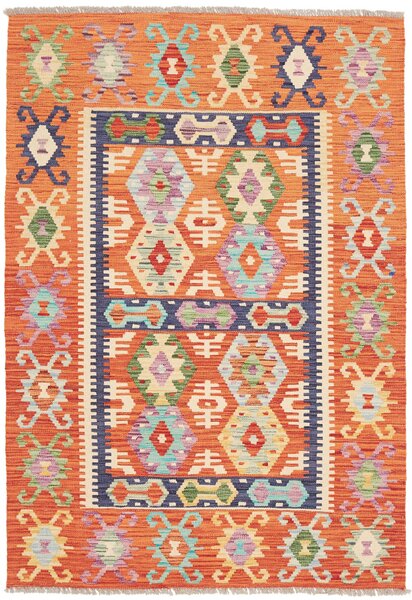Tappeto Kilim Afghanistan Geometrico Arancio Blu 122x174 Cm