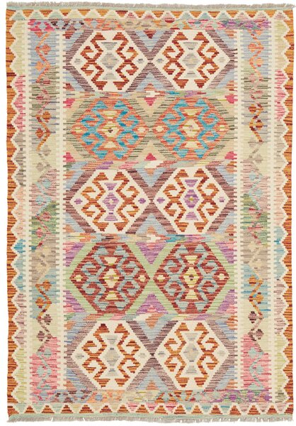 Tappeto Kilim Afghanistan Geometrico Multicolore Beige 123x179 Cm