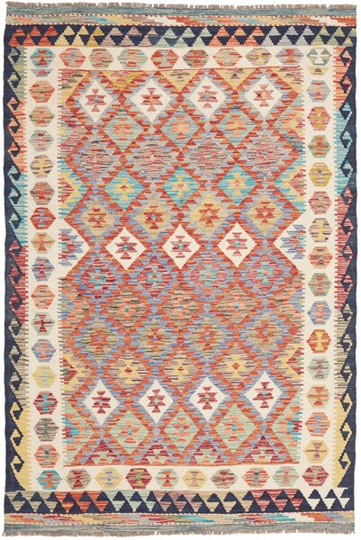 Tappeto Kilim Afghanistan Geometrico Multicolore Vivace 127x192 Cm