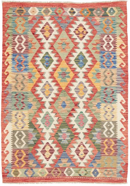 Tappeto Kilim Afghanistan Geometrico Rosso Policromo 123x176 Cm
