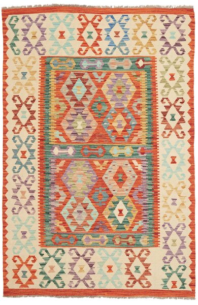Tappeto Kilim Afghanistan Astratto Arancio Turchese 131x196 Cm