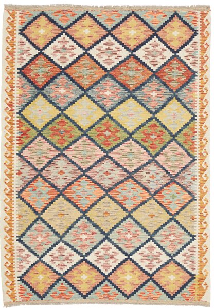 Tappeto Kilim Afghanistan Astratto Multicolore Vivace 127x185 Cm