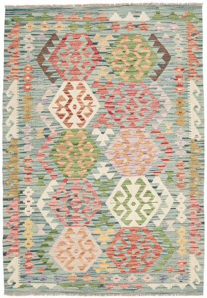 Tappeto Kilim Afghanistan Geometrico Turchese Multicolore 128x181 Cm