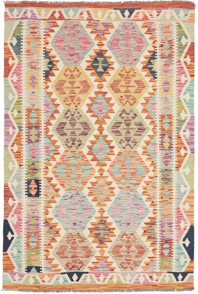Tappeto Kilim Afghanistan Geometrico Multicolore Vivace 124x182 Cm