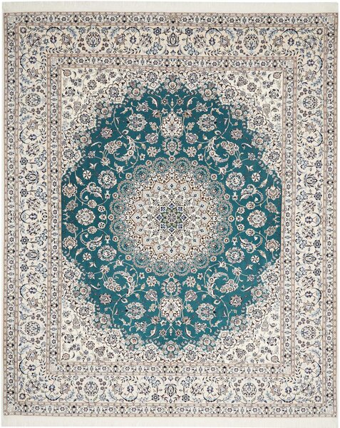 Tappeto Nain 6la Persia Medaglione Crema Turchese 259x312 Cm