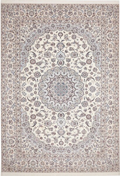 Tappeto Nain 6la Persia Medaglione Avorio Azzurro 256x369 Cm