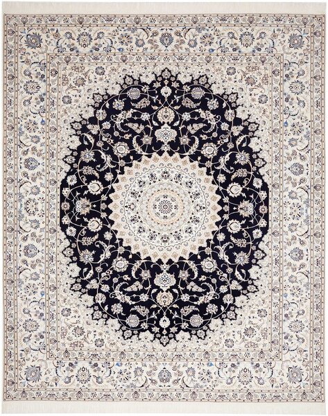 Tappeto Nain 6la Persia Medaglione Blu Notte Avorio 259x316 Cm