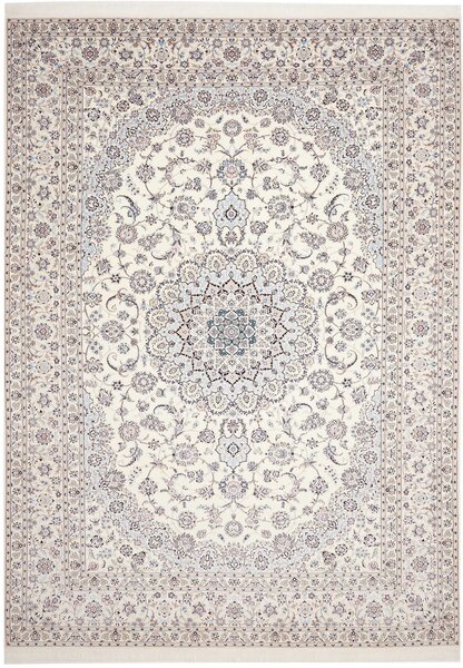 Tappeto Nain 6la Persia Medaglione Avorio Azzurro 252x356 Cm