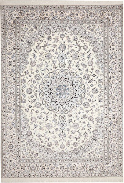 Tappeto Nain 6la Persia Medaglione Bianco Crema Azzurro 262x369 Cm