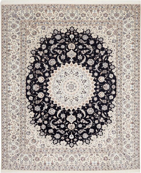 Tappeto Nain 6la Persia Medaglione Nero Avorio 259x310 Cm