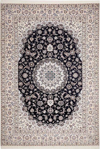 Tappeto Nain 6la Persia Medaglione Nero Avorio 256x369 Cm
