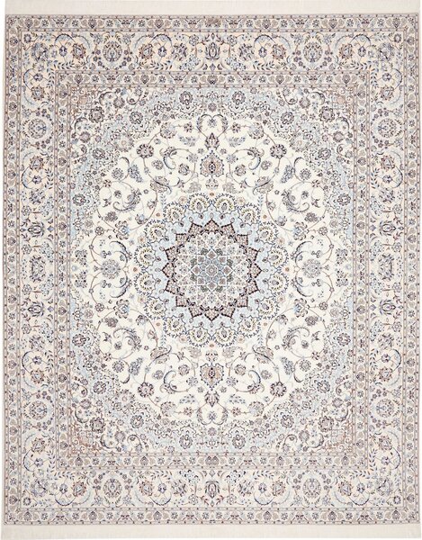 Tappeto Nain 6la Persia Medaglione Crema Azzurro 256x312 Cm