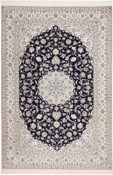 Tappeto Nain 6la Persia Medaglione Blu Scuro Crema 212x314 Cm