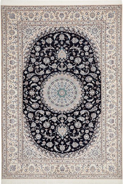 Tappeto Nain 6la Persia Medaglione Nero Avorio 220x320 Cm