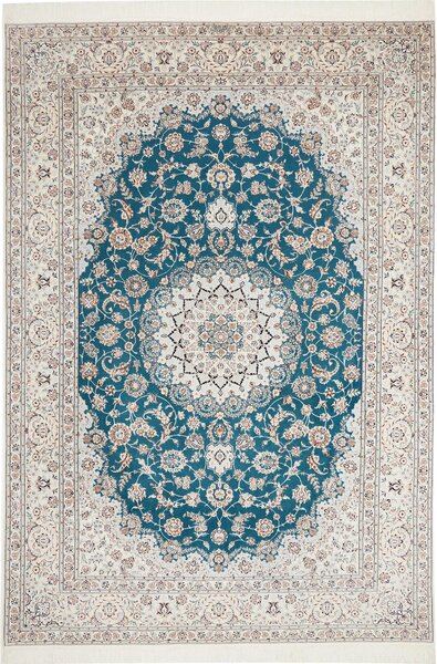 Tappeto Nain 6la Persia Medaglione Turchese Avorio 208x304 Cm