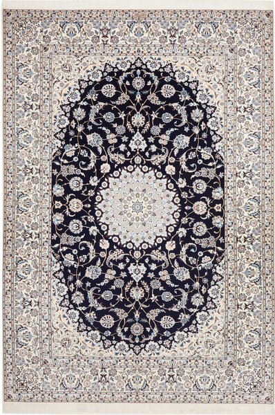Tappeto Nain 6la Persia Medaglione Blu Notte Crema 211x308 Cm