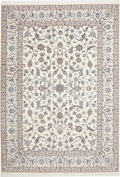 Tappeto Nain 6la Persia Medaglione Bianco Panna Azzurro 211x298 Cm