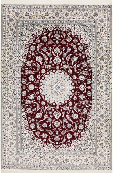 Tappeto Nain 6la Persia Medaglione Bordeaux Crema 208x312 Cm