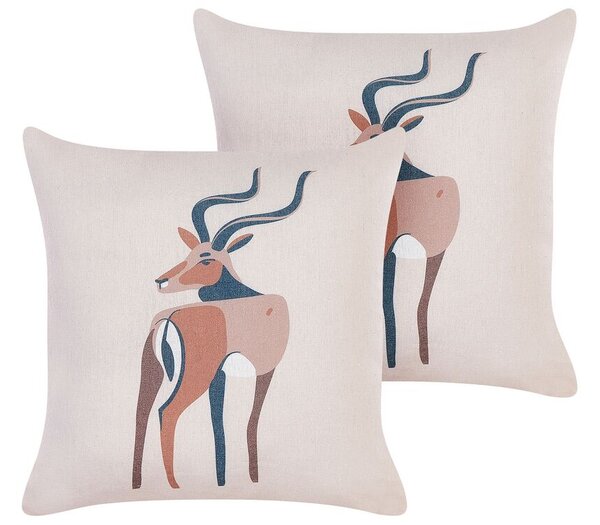 Set di 2 cuscini decorativi Beige Stampa animale 45 x 45 cm Motivo antilope Decor moderno Safari Beliani