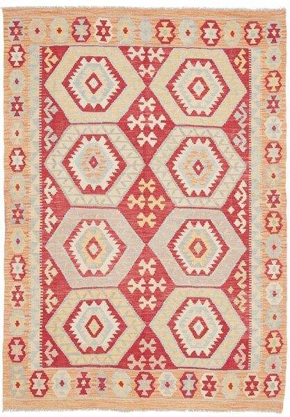 Tappeto Kilim Afghanistan Geometrico Rosso Crema 142x200 Cm