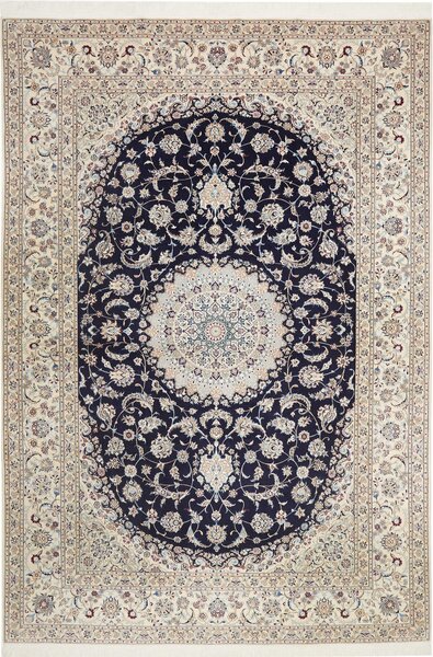Tappeto Nain 6la Persia Medaglione Blu Crema 205x307 Cm