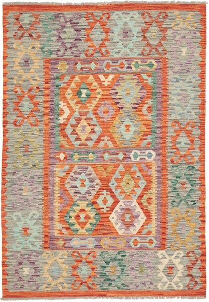 Tappeto Kilim Afghanistan Astratto Arancio Turchese 136x196 Cm