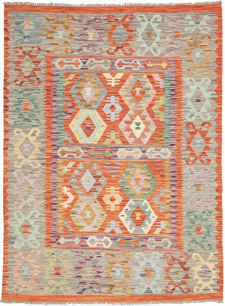 Tappeto Kilim Afghanistan Geometrico Arancione Grigio 146x198 Cm