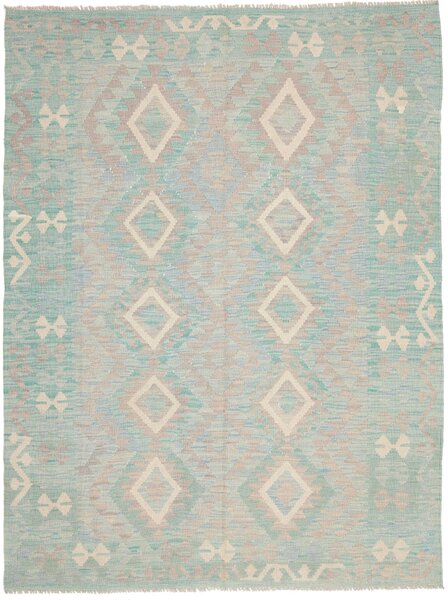 Tappeto Kilim Afghanistan Astratto Celeste Beige 150x202 Cm