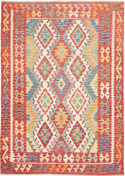 Tappeto Kilim Afghanistan Geometrico Terracotta Multicolore 155x217 Cm