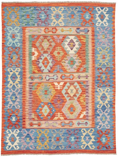 Tappeto Kilim Afghanistan Geometrico Arancio Blu 148x197 Cm