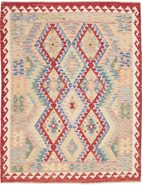 Tappeto Kilim Afghanistan Astratto Beige Rosso 158x196 Cm