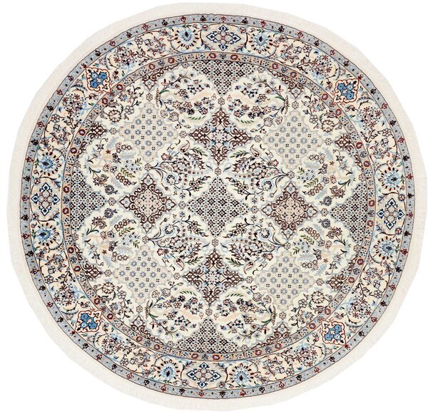 Tappeto Nain 6la Persia Medaglione Crema Blu Marrone 194x205 Cm