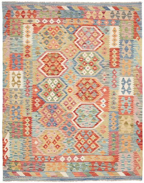 Tappeto Kilim Afghanistan Geometrico Blu Rosso 152x192 Cm