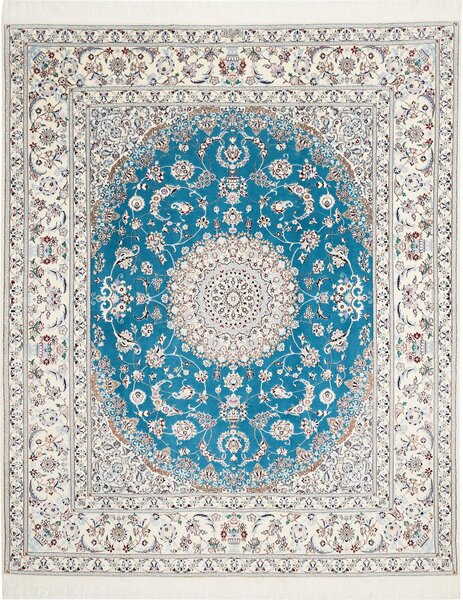 Tappeto Nain 6la Persia Medaglione Blu Turchese Avorio 205x256 Cm