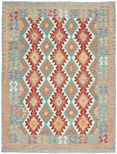 Tappeto Kilim Afghanistan Astratto Celeste Arancione 148x193 Cm