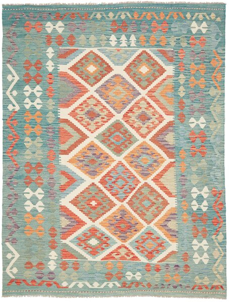 Tappeto Kilim Afghanistan Astratto Turchese Arancio Panna 154x202 Cm