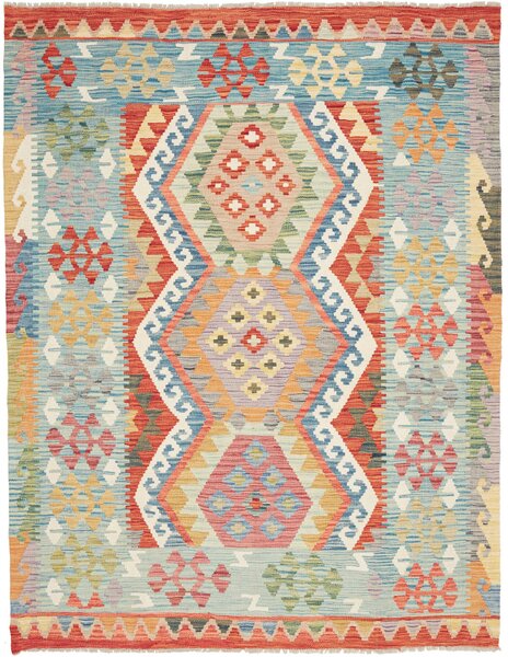 Tappeto Kilim Afghanistan Astratto Azzurro Rosso 153x195 Cm