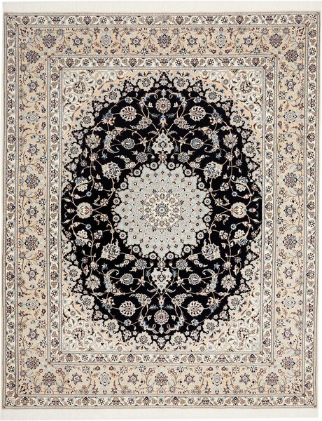 Tappeto Nain 6la Persia Medaglione Nero Crema 207x262 Cm